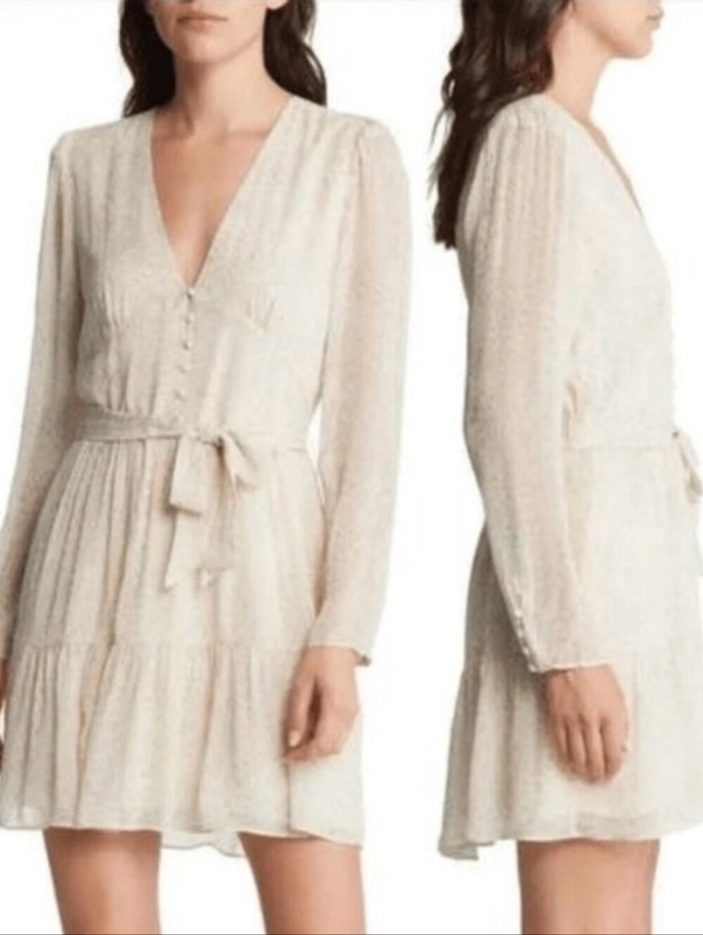 NWOT Paige 100% Silk Dress "Truett" Ruffle Mini Small Ceam